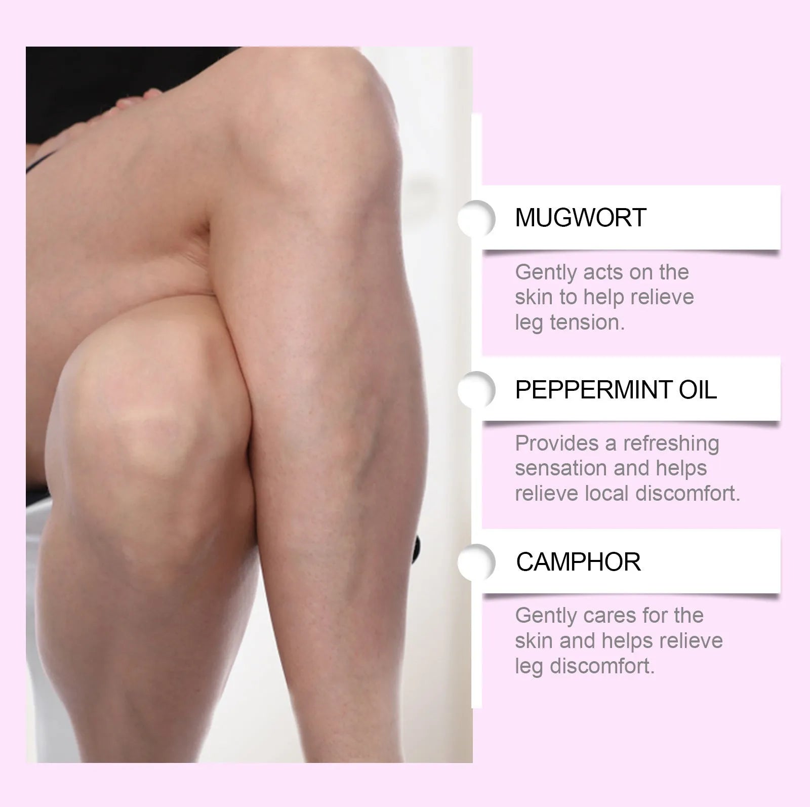 A pack of 12 leg care massage patches with plant ingredients for nourishing, cooling relief.