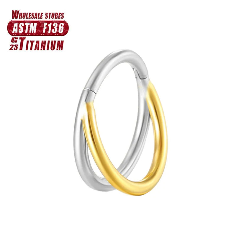 Titanium alloy fork nose ring for body piercing in silver colour on a grey background.