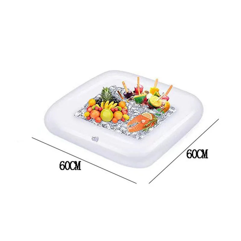Inflatable ice bar set with cup holders and yellow ice bucket for party beverage cooling