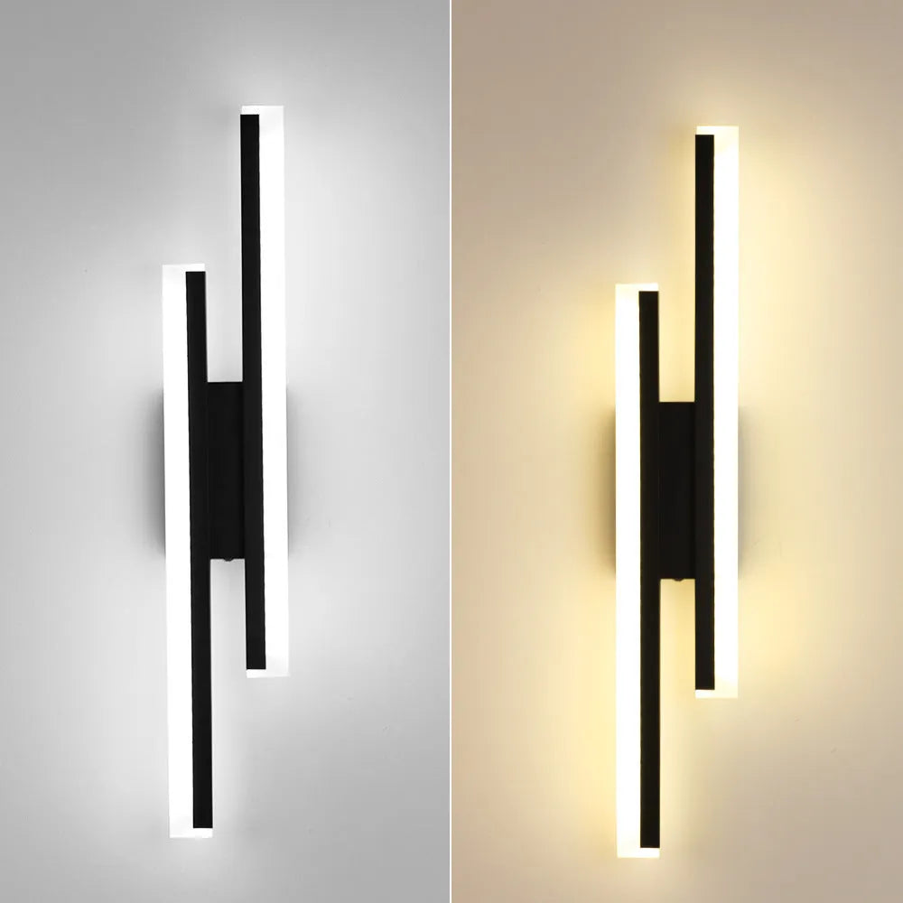 Gold finish double line wall lamp with LED lighting for stairwells and aisles
