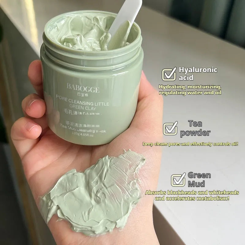 Tea mud cleansing facial mask in a 120g pot, a daub-type clay mask for deep cleansing.