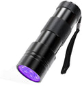 Black aluminium alloy UV flashlight for detecting pet urine stains and pests with 395-400nm wavelength