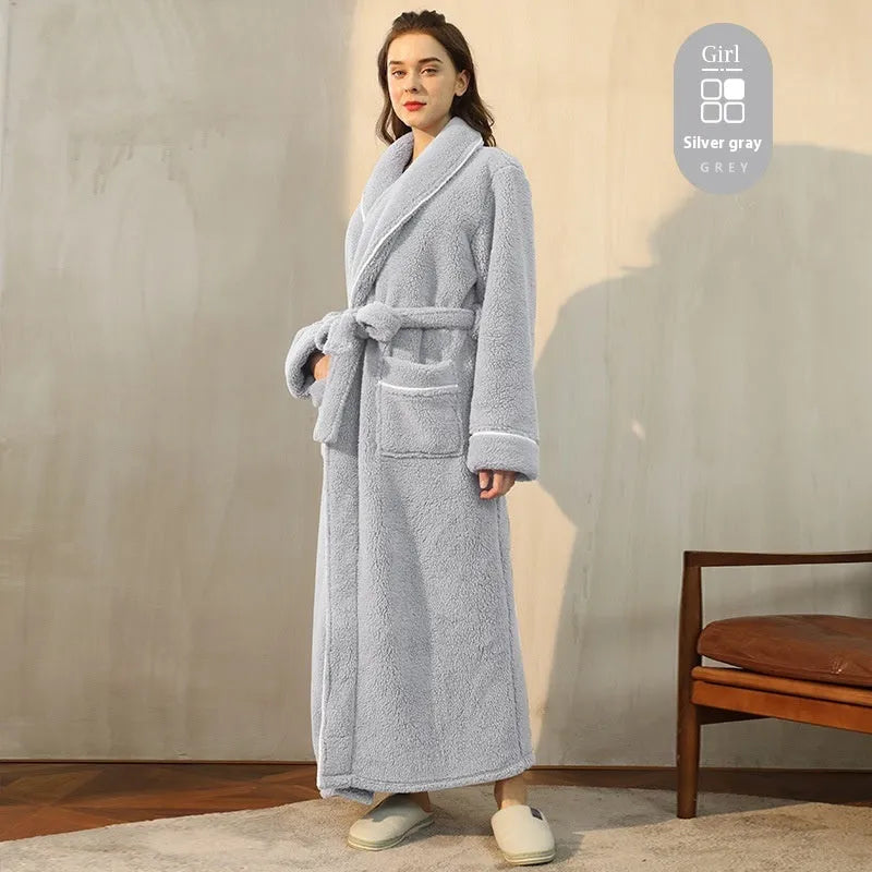 Thickened flannel couple's bathrobe set for winter in multiple colour options