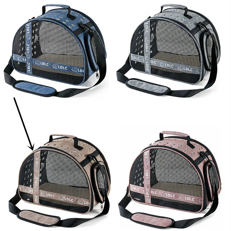 Portable one-shoulder pet bag for cat travel in blue Oxford cloth with anti-scratch cradle net