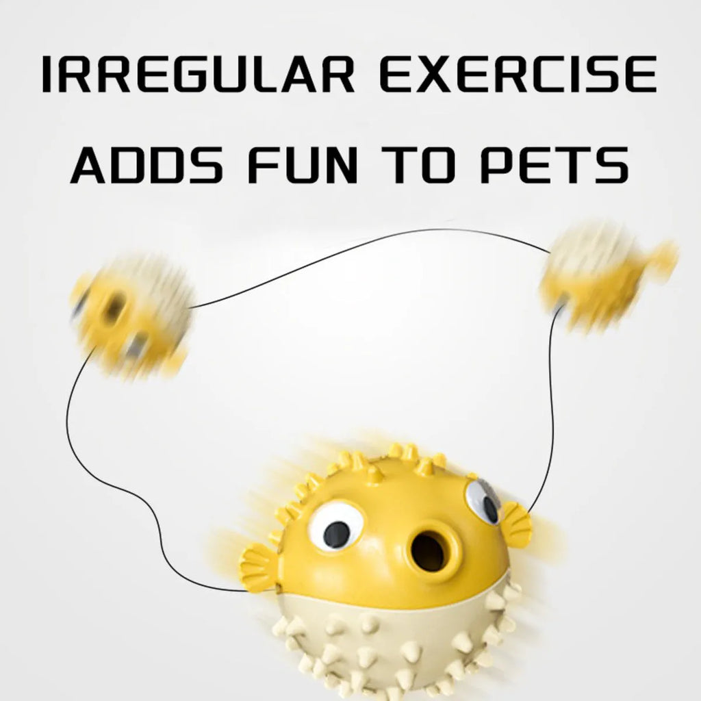 Yellow fish-shaped dog chew toy with convex texture and squeaker for aggressive chewers