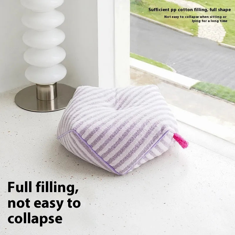 Striped soft velvet pet bed with removable cover in orange, purple, or yellow colour options.