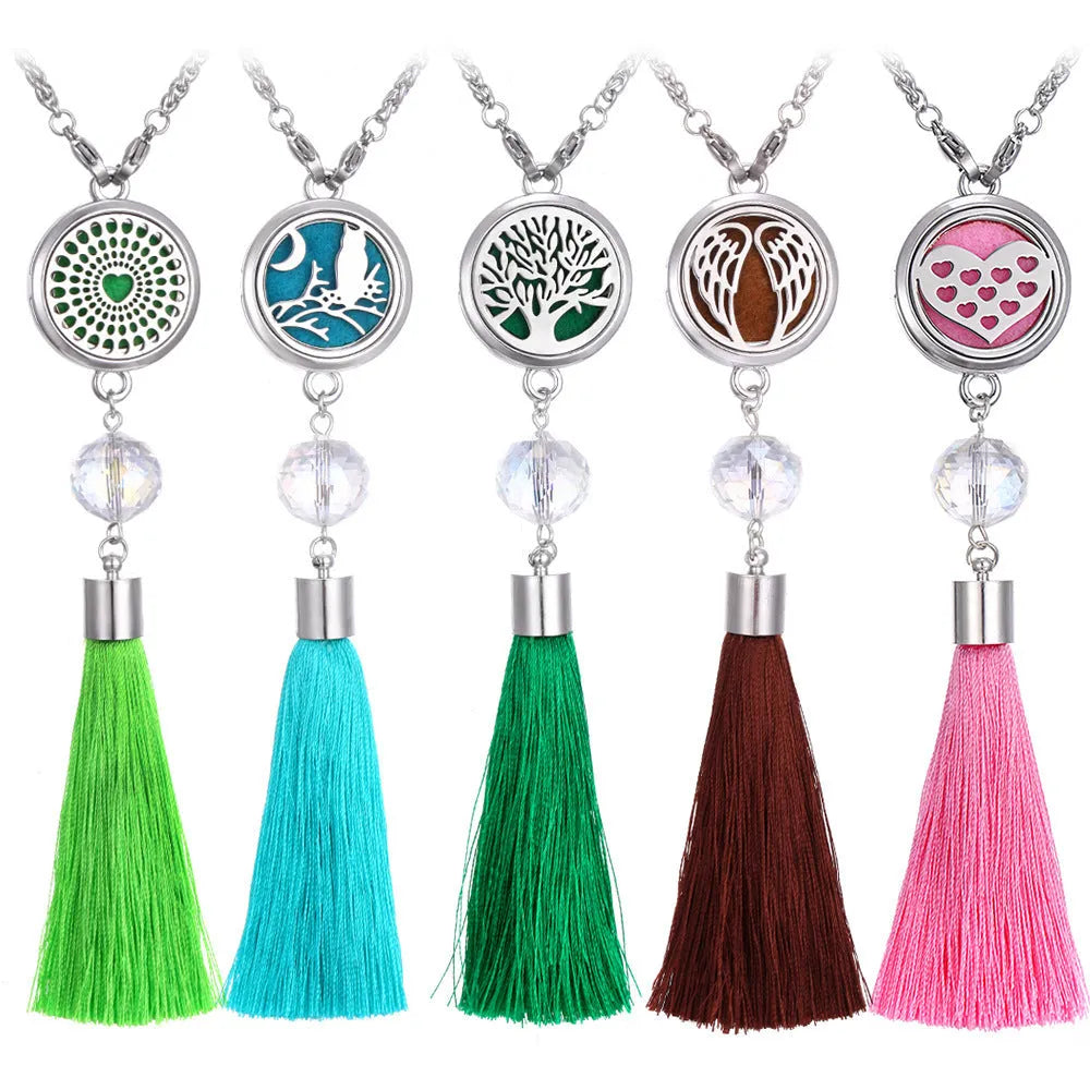 Alloy car pendant diffuser with tassel charm on 50cm chain for essential oil aromatherapy