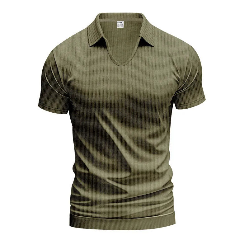 Men's casual V-neck short sleeve t-shirt in cotton blend fabric available in six colours with loose fit