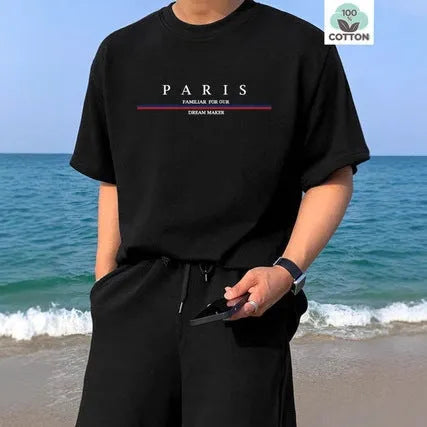 Men's heavy letter printed cotton T-shirt in loose casual fit available in four colours