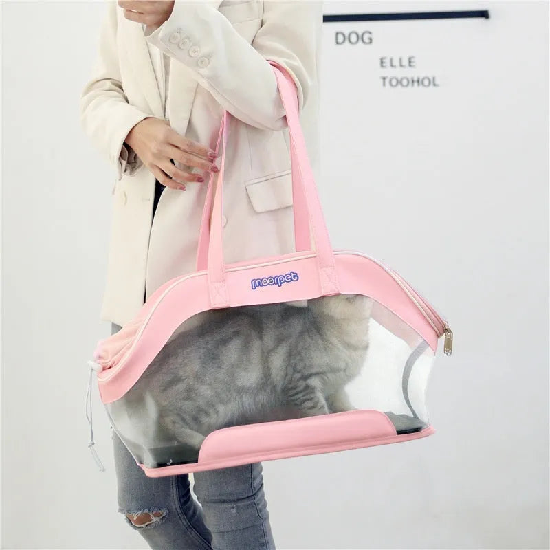 Leather cat carry bag for outdoor trips in Milan White colour.