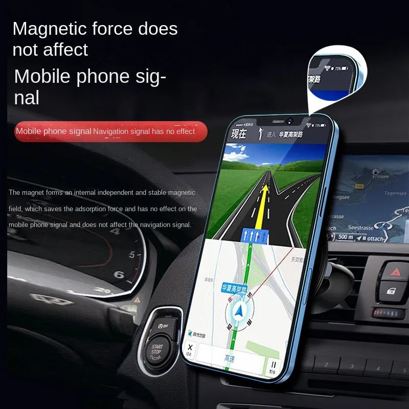 Black aluminium alloy car dashboard magnetic phone holder with air vent clip mounting