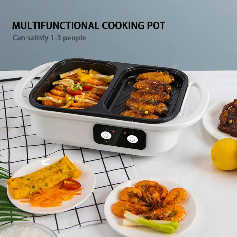 White and green dual-use electric caldron frying oven with mechanical controls and 1300W power
