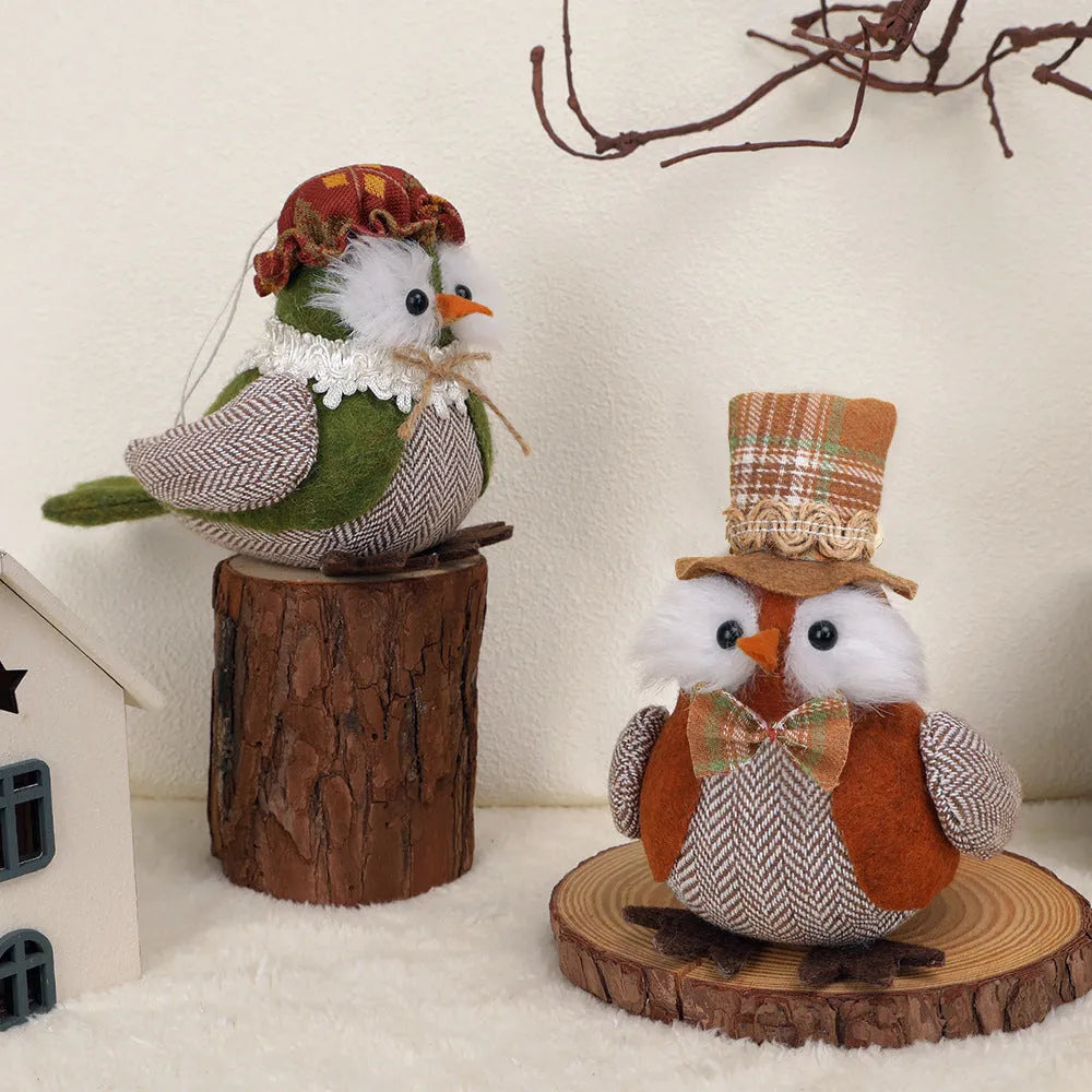 Orange and green Thanksgiving owl harvest bird cloth pendant ornament for window or desktop decoration
