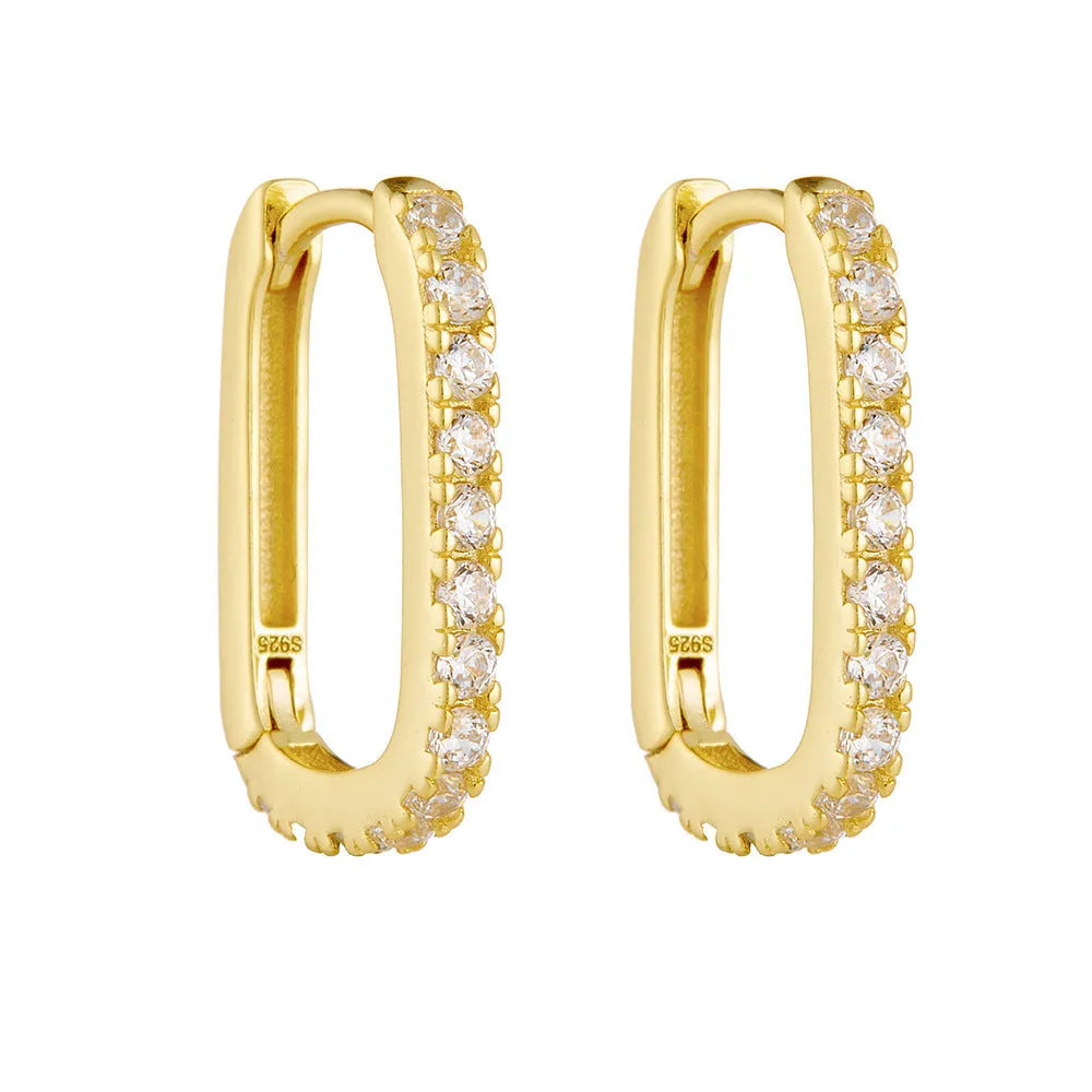 S925 sterling silver oval zircon clip earrings with geometric design