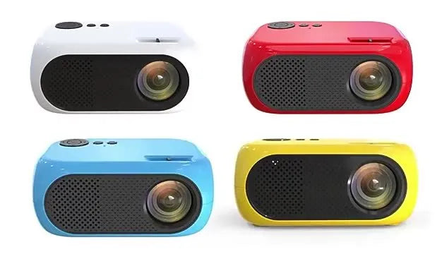 M24 micro mini portable LED projector in gold or white with power adapter and cables