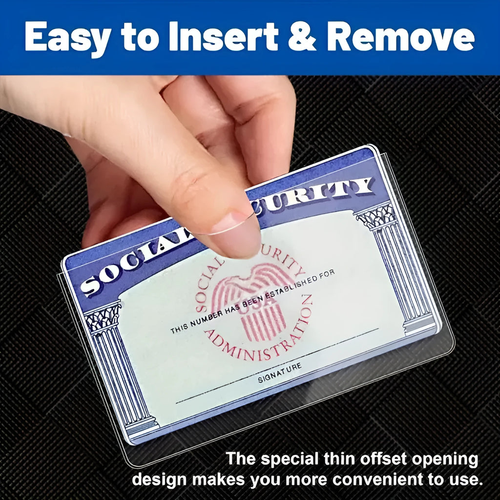 Transparent PVC social security card holder showing front and back card visibility