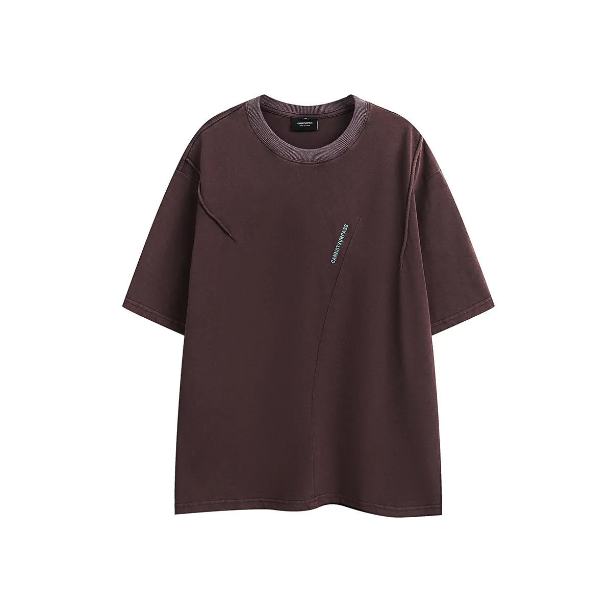 Purple loose-fit cotton t-shirt with embroidered detailing and a washed retro look on a hanger.