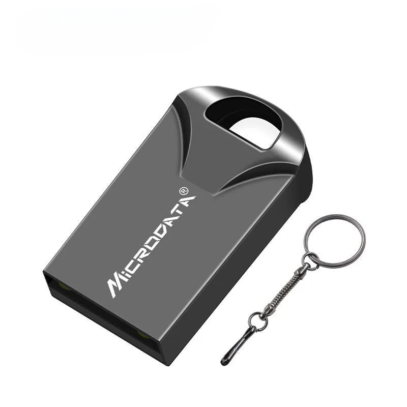 Silver metal car-shaped USB flash drive on a chain, shown alongside black and gold colour variants.