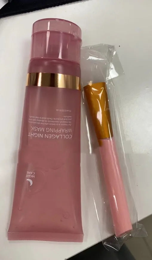 75ml collagen night mask bottle with application brush for overnight facial treatment