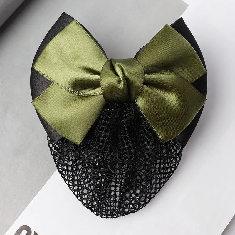 Professional two-bow mesh hair clip for female workers in various colours.