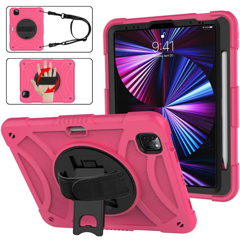 Rotating bracket strap silicone protective case for Apple iPad in multiple colour options.