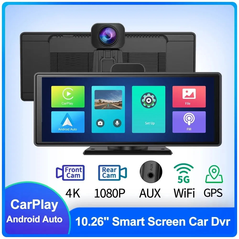 12-inch touch screen car DVR dash cam with front and rear camera recording on display