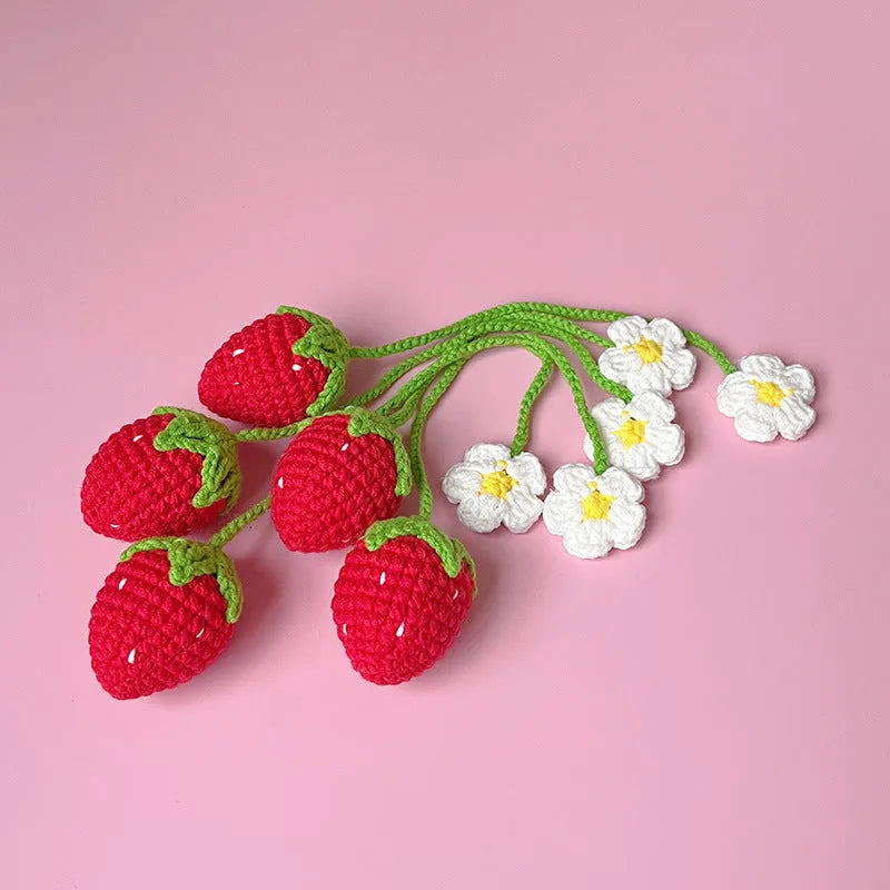 Handmade wool crochet strawberry pendant on 35cm adjustable cord in red colour option