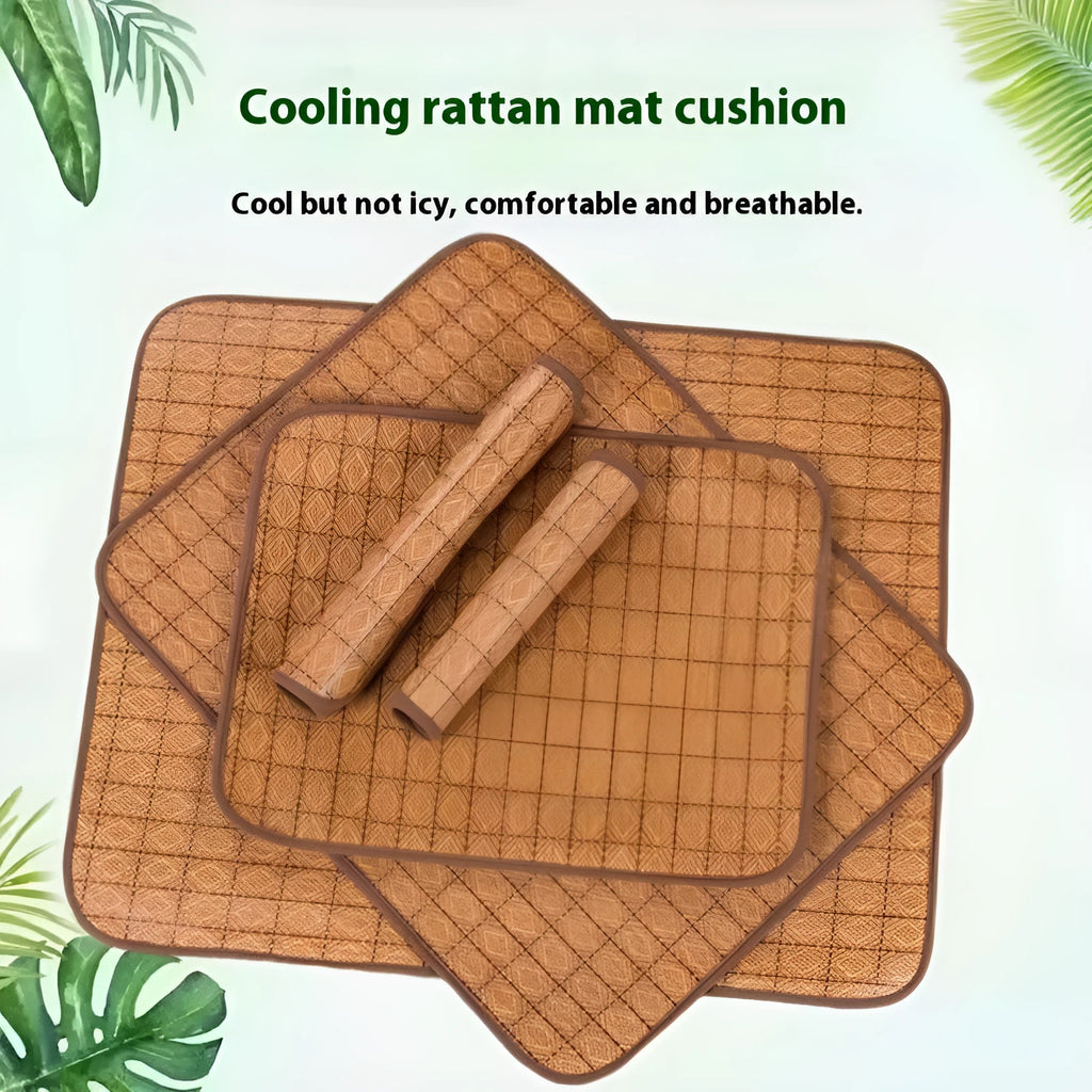 Brown rattan fibre summer cooling mat for dogs available in six different sizes