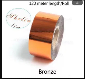 Roll of golden electrochemical aluminium hot stamping foil for leather and plastic branding.
