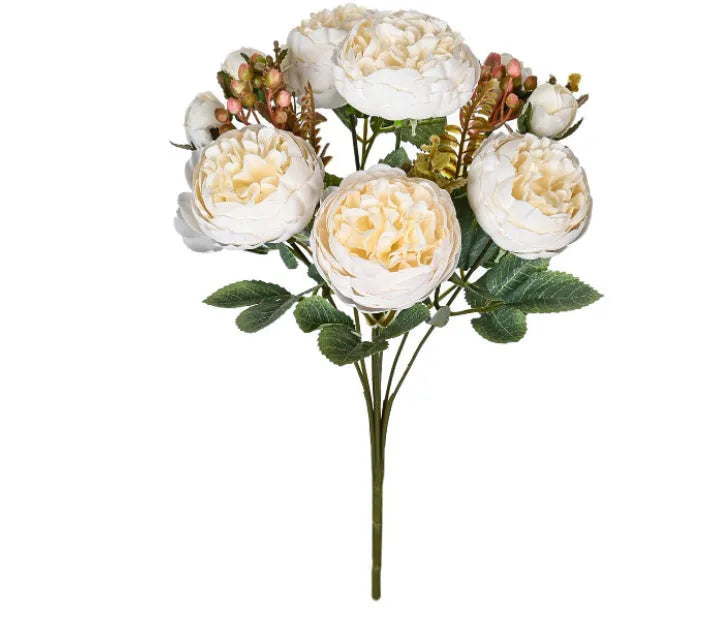 Artificial silk peony flower bouquet in a vase for home or wedding decoration