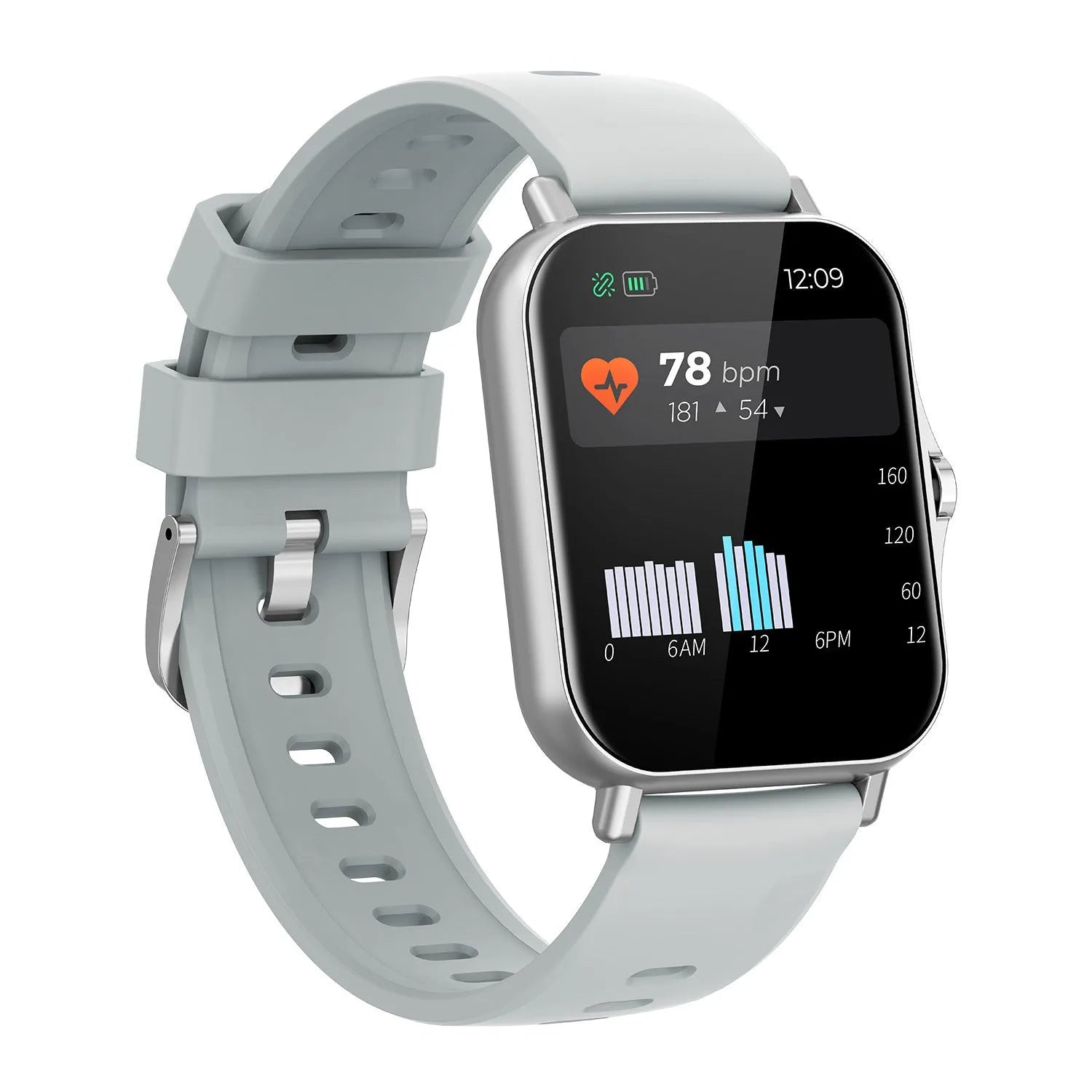 W10 Bluetooth smart watch with heart rate and blood pressure monitoring on wrist, showing 1.75-inch curved touch screen