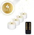 Four white S4 LED tealight candles showing compact 4.1cm diameter flameless electronic design