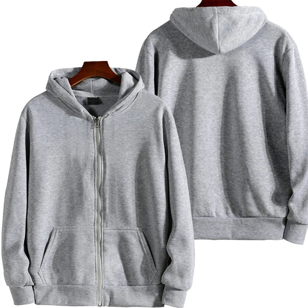 Men's solid colour loose fit zip-up sports jacket on hanger