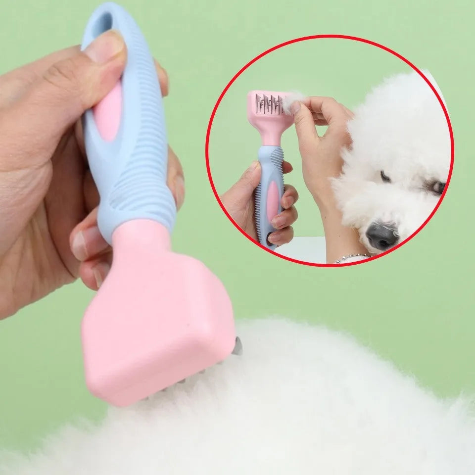 Stainless steel pet grooming comb with knot knife and brush pins for dogs and cats
