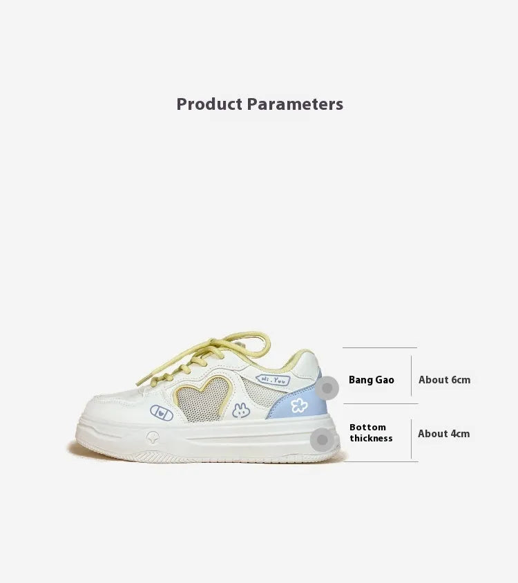 Korean version Meow Rabbit Sea Salt Cheese coloured mesh sneakers with lace-up closure.