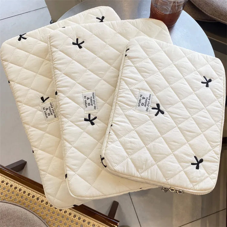 Cute rhombus embroidered bow nylon laptop storage bag in multiple colours and sizes