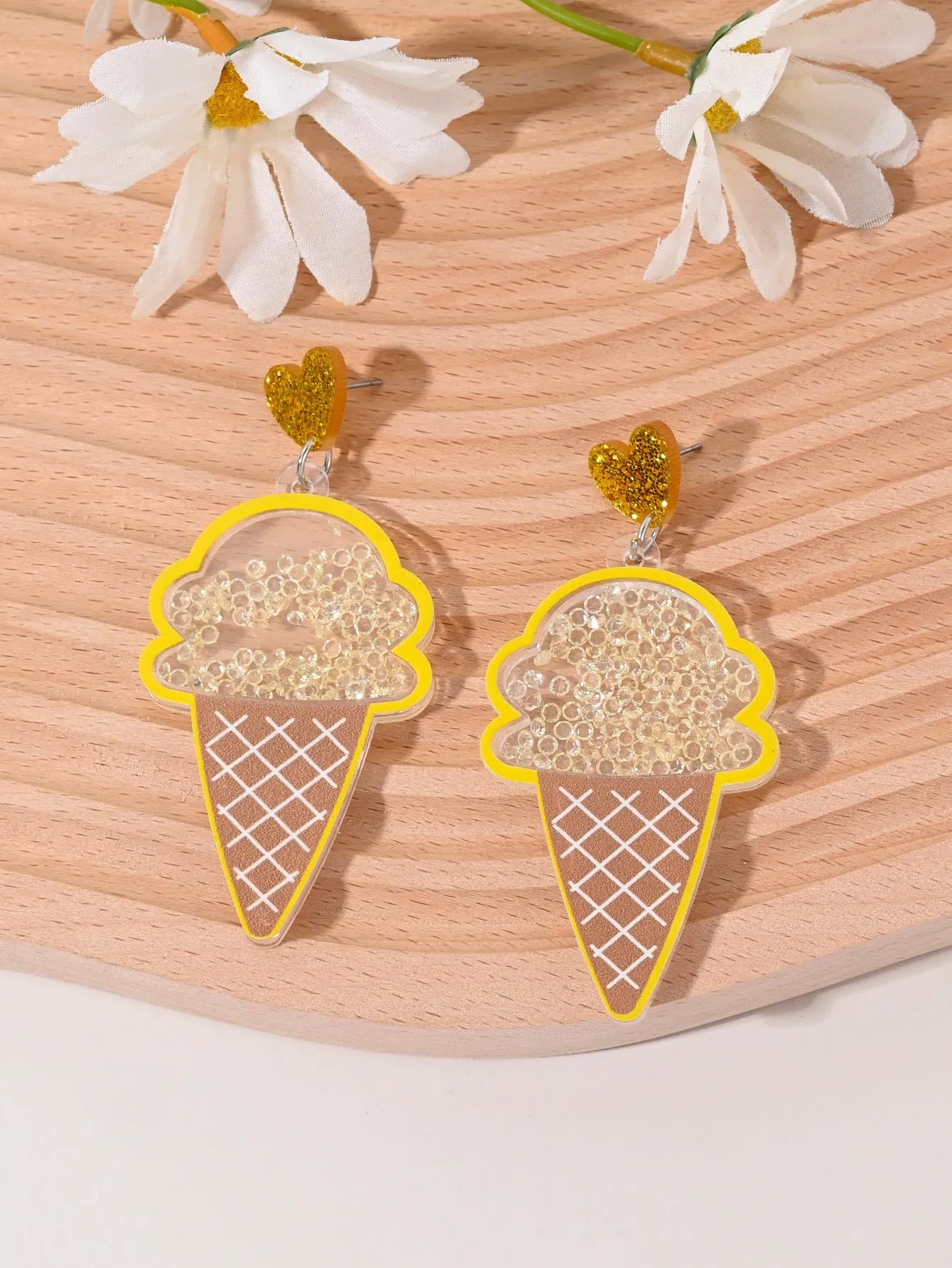 Women's acrylic earrings with cherry, strawberry, watermelon, pineapple, coconut tree, cake and ice cream charms.