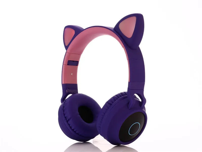 Cartoon cat ears wireless Bluetooth gaming headset showing pink colour option with head-mounted design