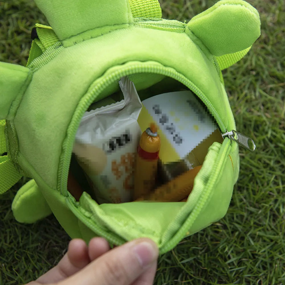 Cartoon turtle shape dog backpack harness vest in velvet with metal zipper, shown in brown colour