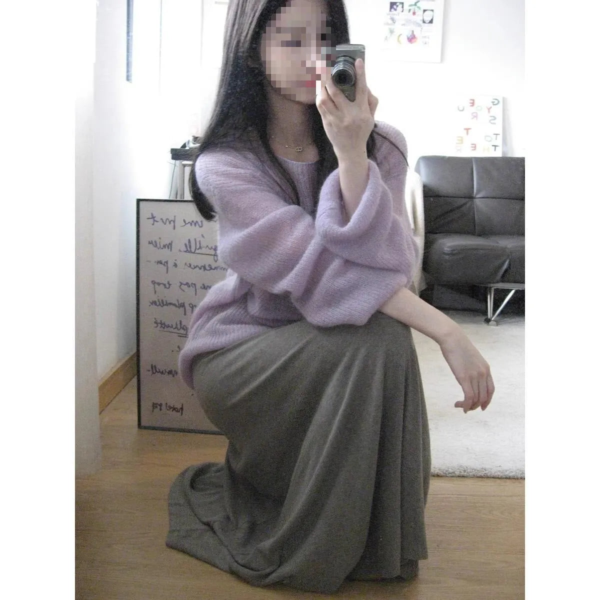Purple women's blouse with hollow out detail and princess sleeves in lightweight ice silk fabric