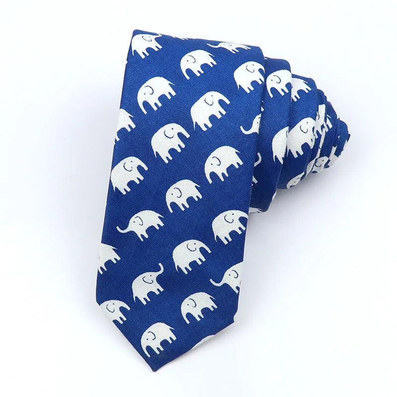 Korean-style narrow men's cotton bow tie with a printed cartoon pattern.