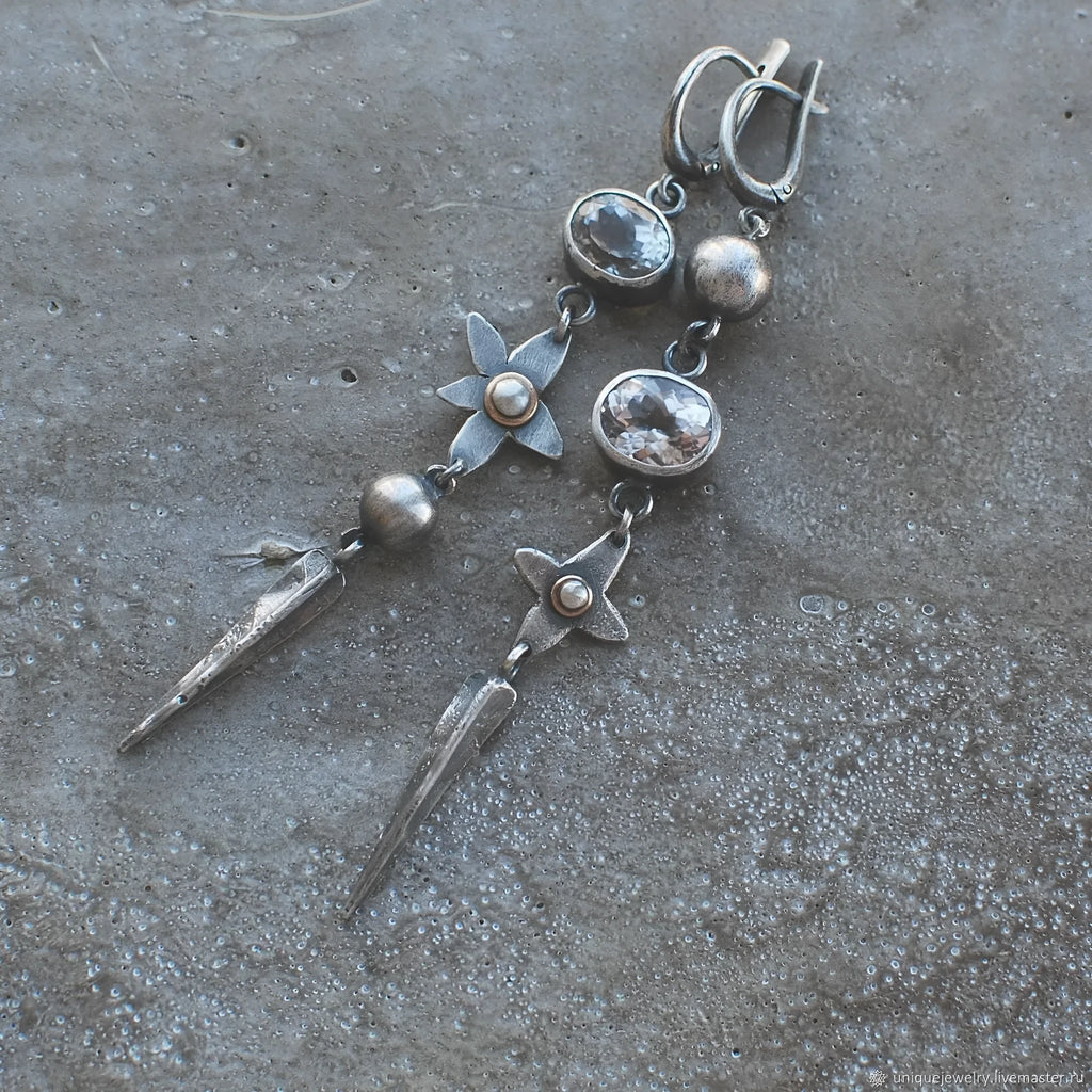 Hesheng geometric antique silver plated rhinestone pendant earrings with long drop design