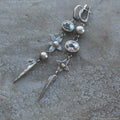 Hesheng geometric antique silver plated rhinestone pendant earrings with long drop design