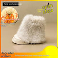 Women's black snow boots with fleece lining and waterproof platform, low-top winter footwear