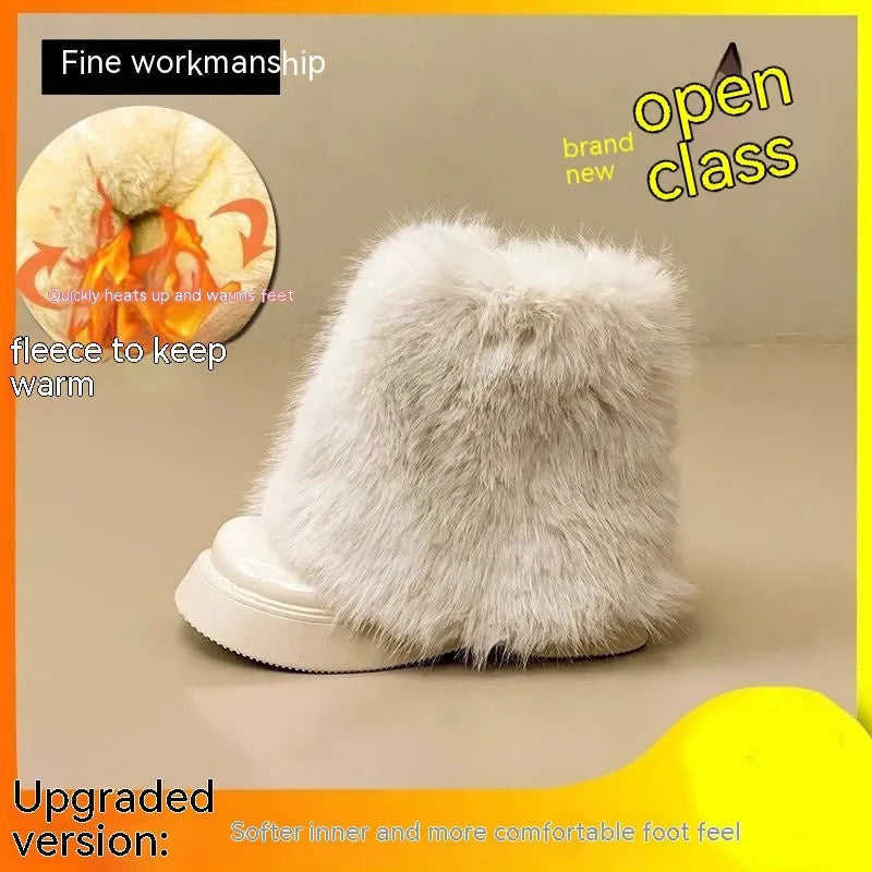 Women's black snow boots with fleece lining and waterproof platform, low-top winter footwear
