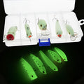 Set of five 3D fluorescent simulation hard bait fishing lures with luminous features