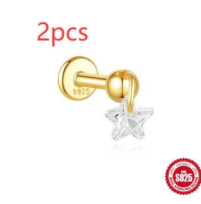 S925 sterling silver geometric earrings with a gold-plated moon and star design.
