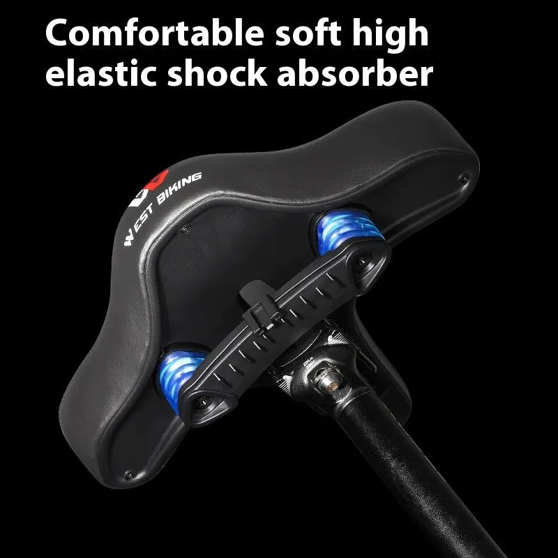 Black leather bicycle saddle cushion with polyurethane foam padding for shock absorption