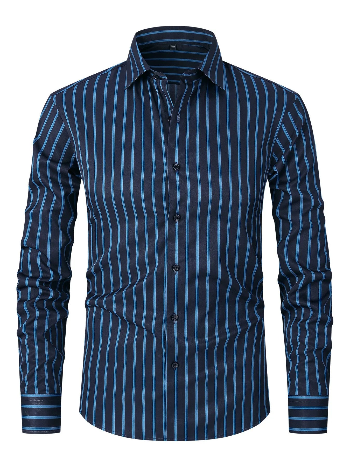 Men's striped long sleeve business shirt slim fit polyester blend fabric