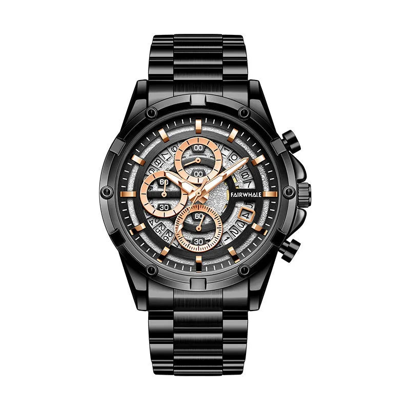 Men's luminous waterproof quartz watch with a steel bracelet in a casual style.